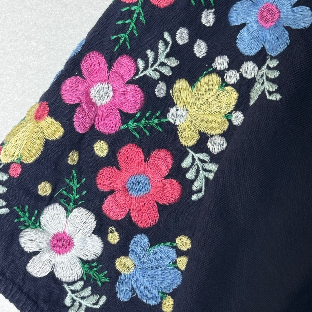 Talbots Petite Embroidered Floral Navy Blue Cotton Modal Short‎ Sleeve Top MP - Picture 8 of 10